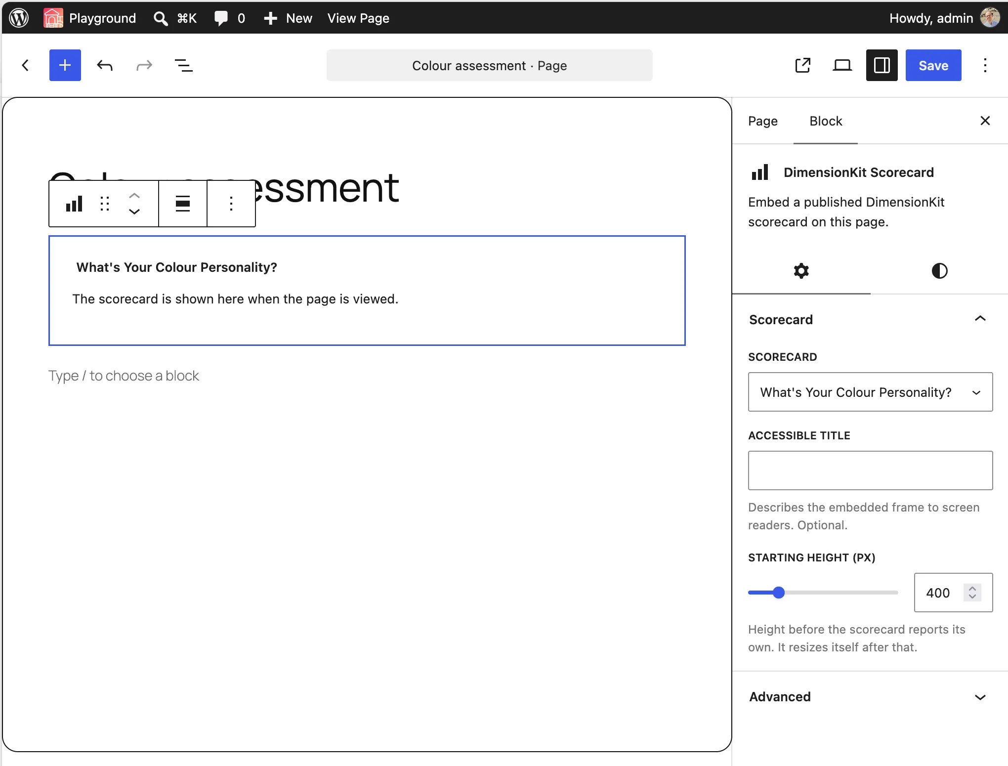 DimensionKit block editor selection